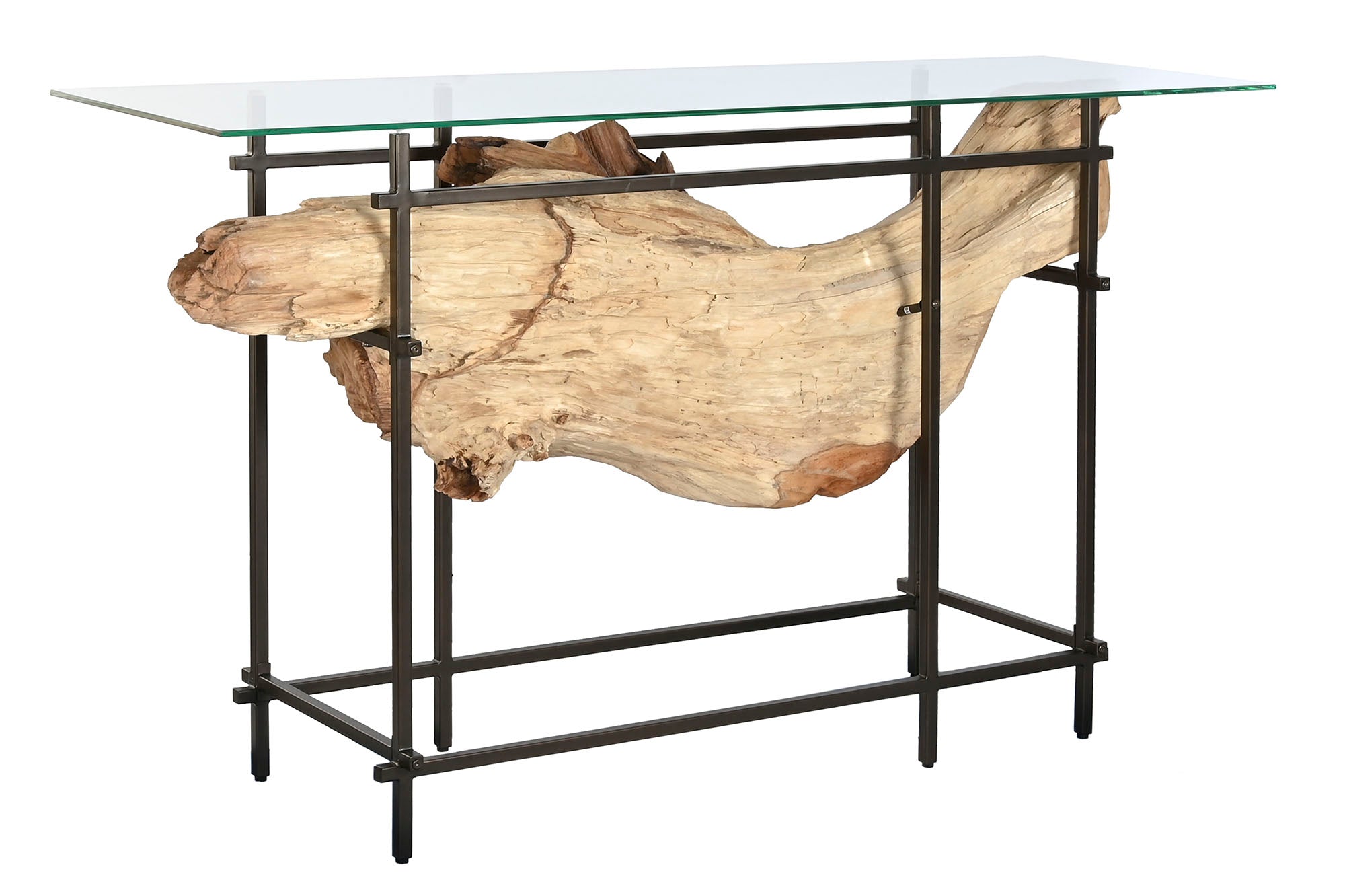 Teak Iron Console Table One-of-a-kind Black