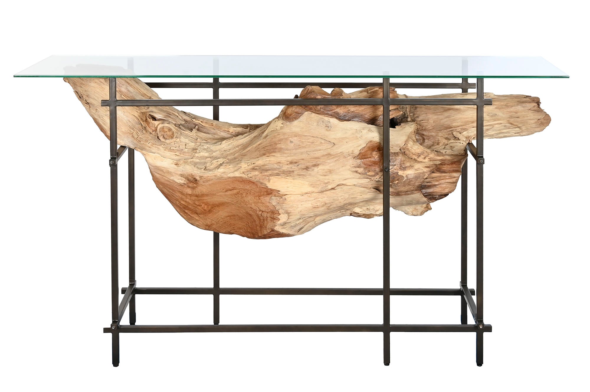 Teak Iron Console Table One-of-a-kind Black