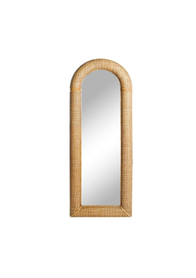 Rattan and glass mirror natural