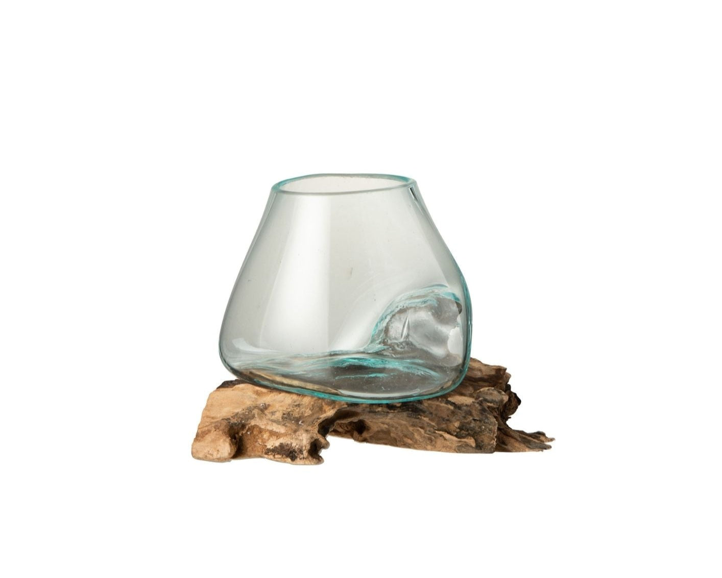 Vase On Foot Gamal Wood Recycled Glass Natural Transparent Large