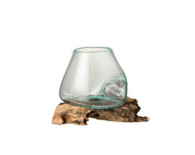 Vase On Foot Gamal Wood Recycled Glass Natural Transparent Large