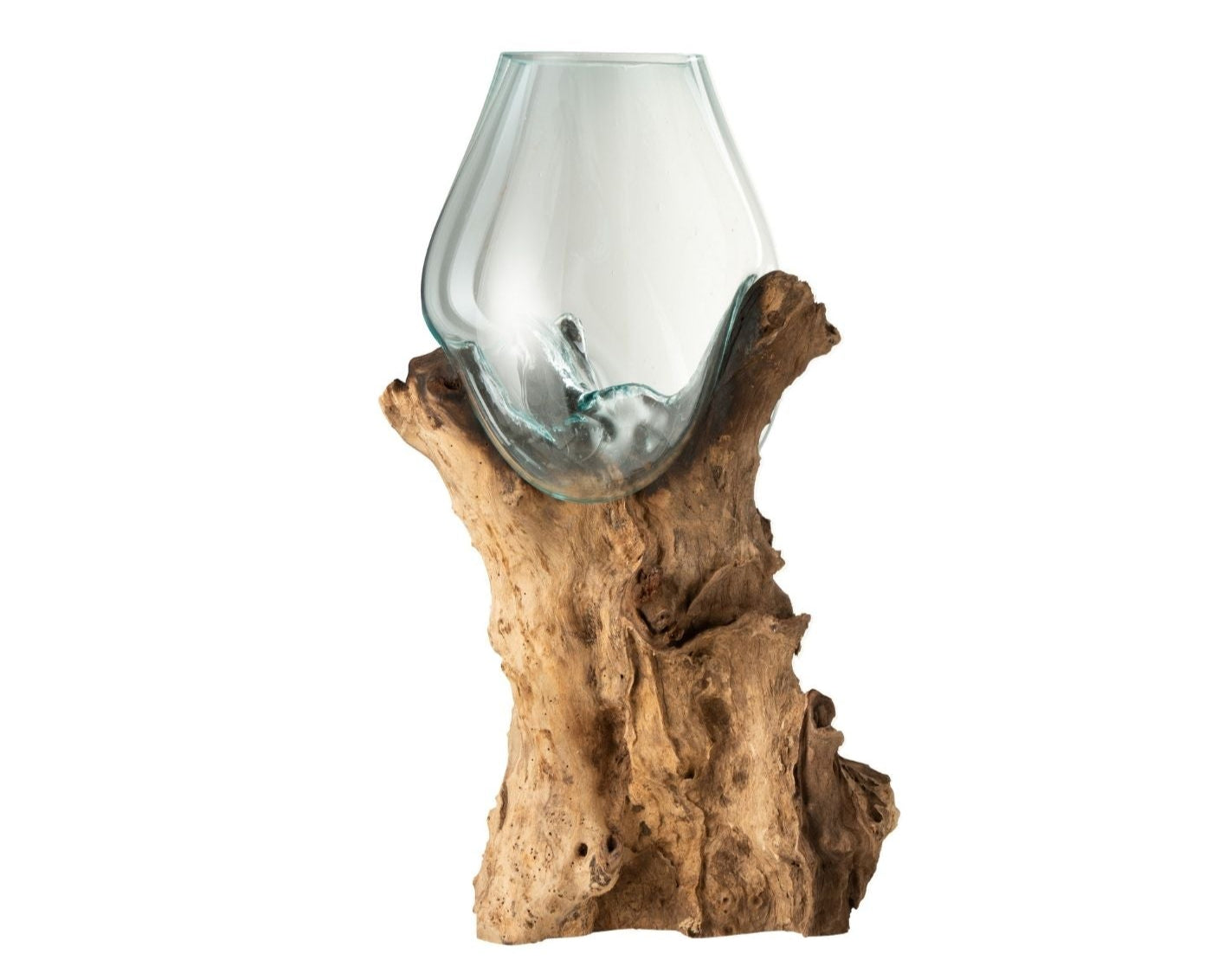 Vase On Foot Gamal Wood Recycled Glass Natural Transparent Extra Extra Large