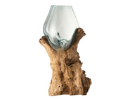 Vase On Foot Gamal Wood Recycled Glass Natural Transparent Extra Extra Large