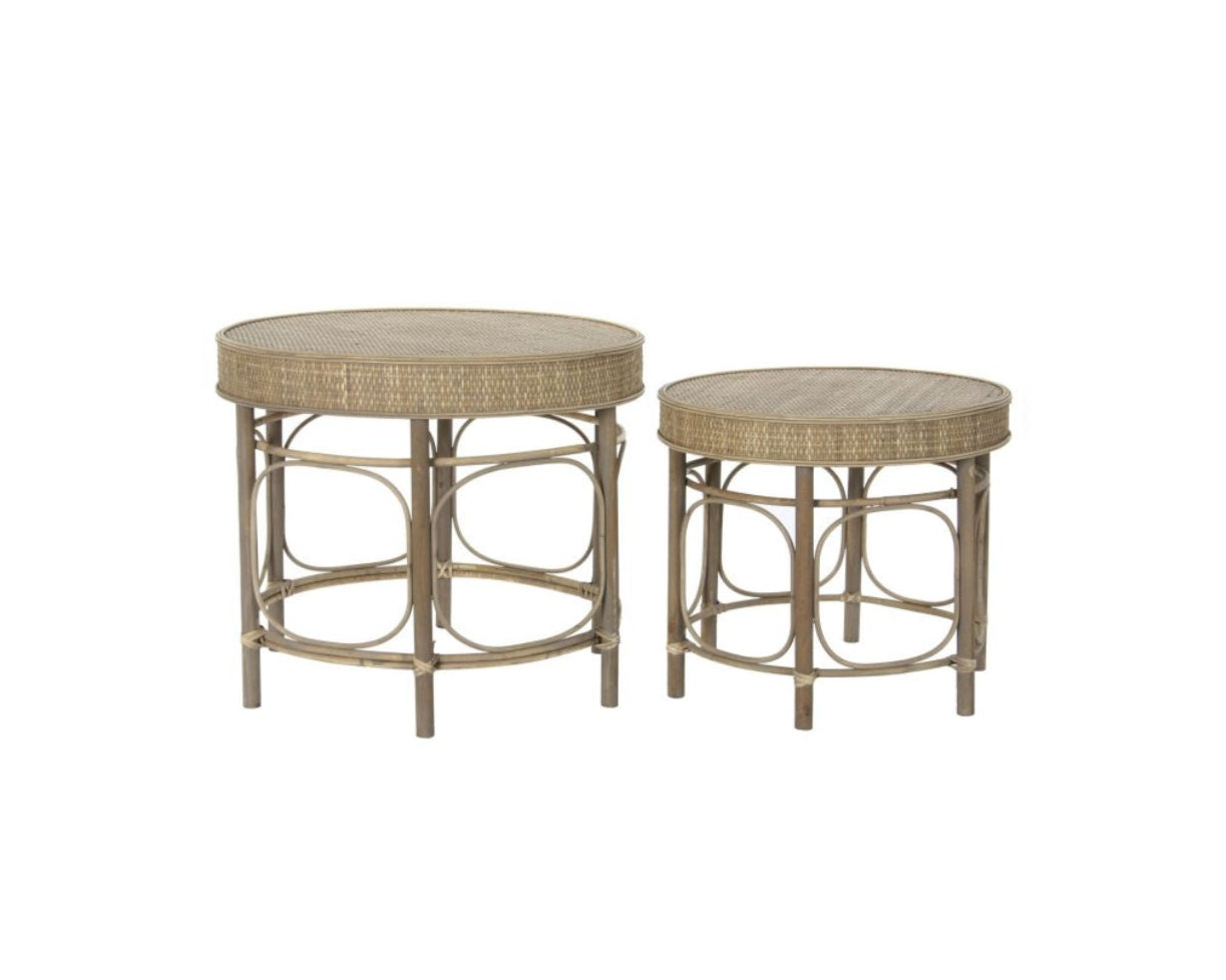 Side Table Set Of 2 Rattan Natural