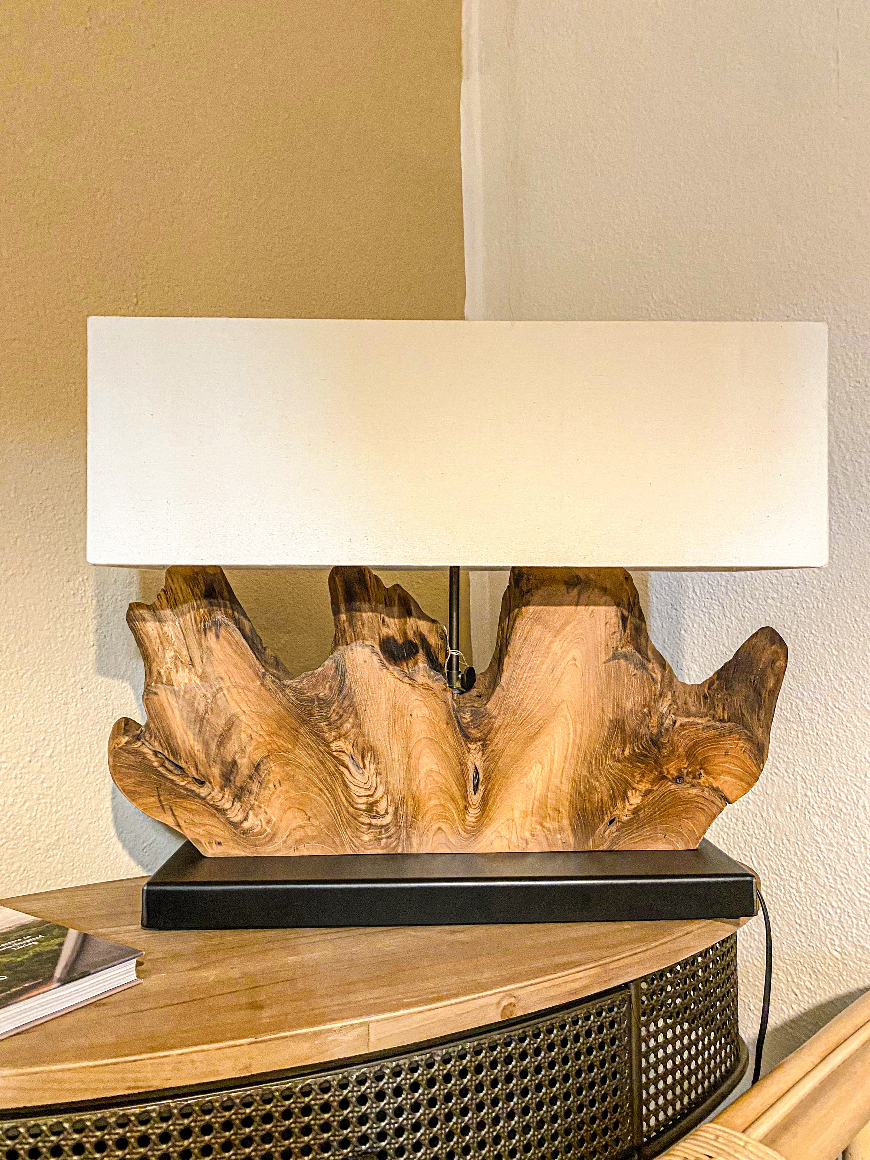 Teak & Metal Table Lamp