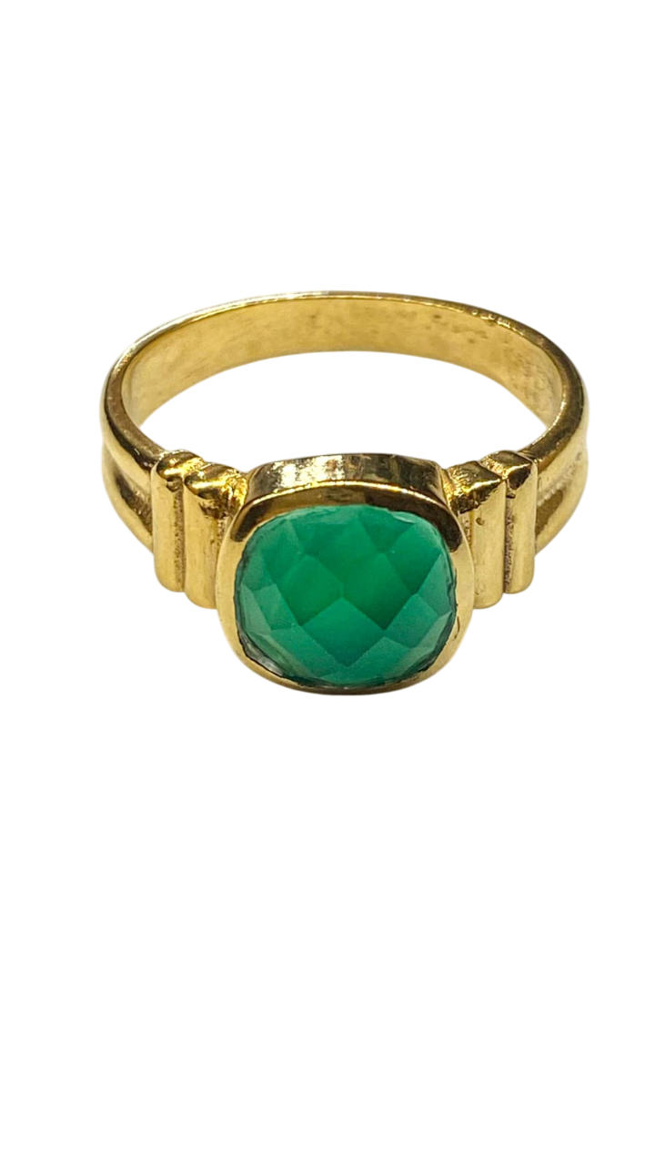 1 micron gold plated single square stone ring
