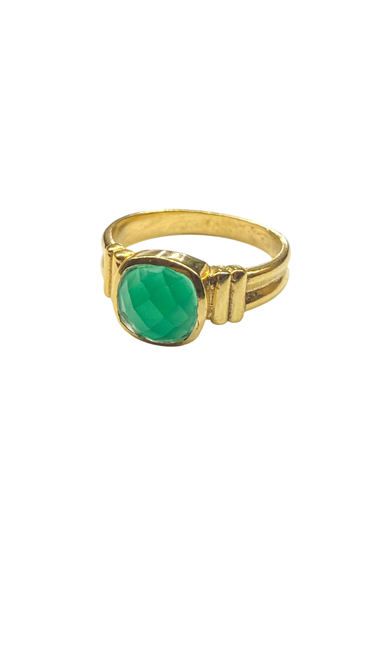 1 micron gold plated single square stone ring
