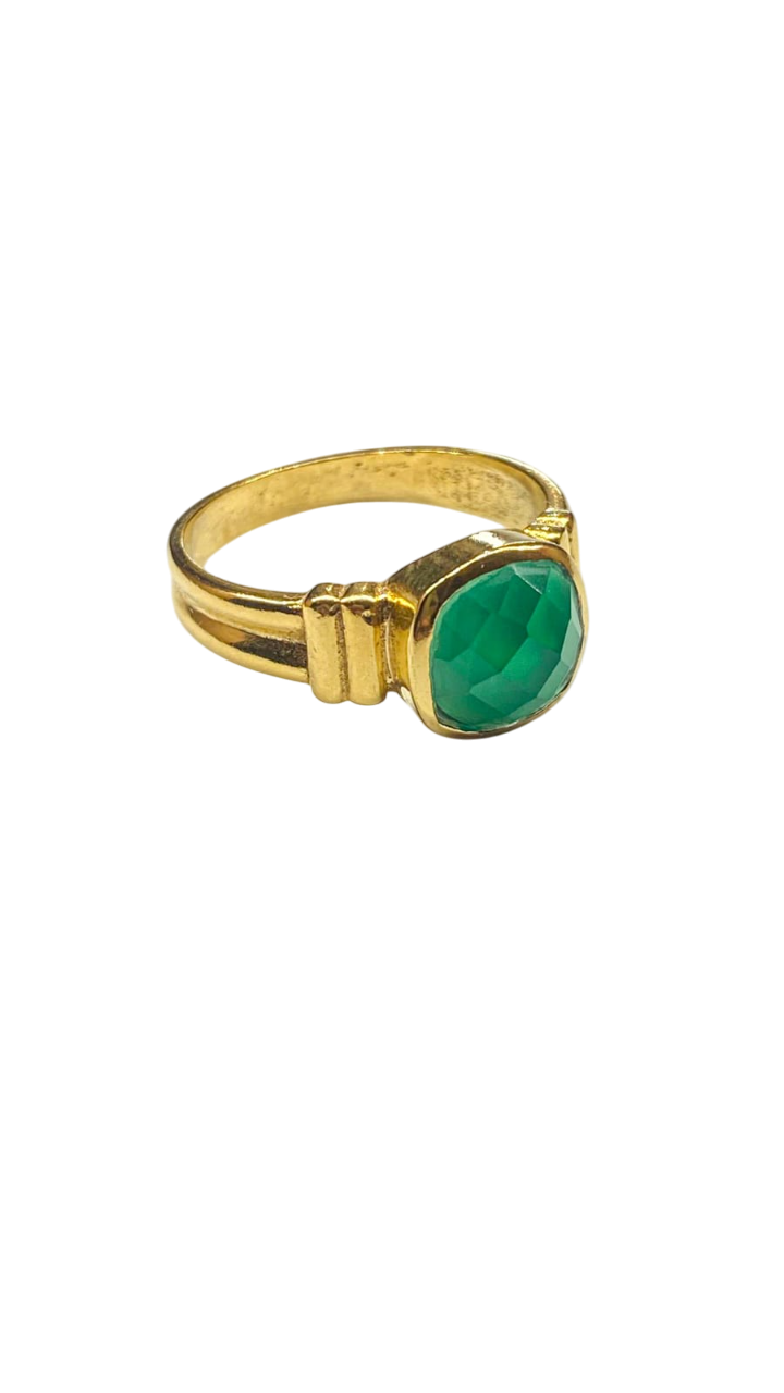 1 micron gold plated single square stone ring